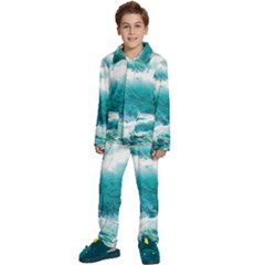 Ai Generated Waves Ocean Sea Tsunami Nautical Blue Sea Kids  Long Sleeve Velvet Pajamas Set by Ravend