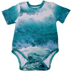 Ai Generated Waves Ocean Sea Tsunami Nautical Blue Sea Baby Short Sleeve Bodysuit by Ravend