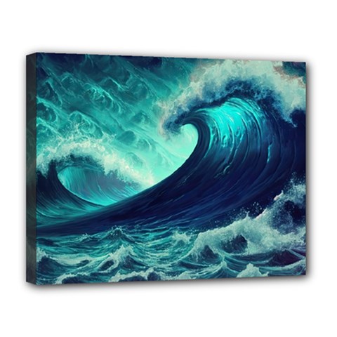 Ai Generated Waves Ocean Sea Tsunami Nautical Fantasy Canvas 14  X 11  (stretched) by Ravend