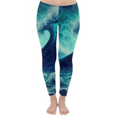 Ai Generated Waves Ocean Sea Tsunami Nautical Fantasy Classic Winter Leggings by Ravend