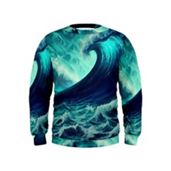 Ai Generated Waves Ocean Sea Tsunami Nautical Fantasy Kids  Sweatshirt by Ravend