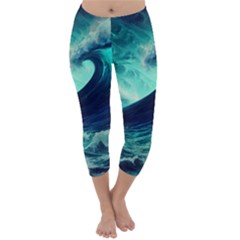 Ai Generated Waves Ocean Sea Tsunami Nautical Fantasy Capri Winter Leggings  by Ravend