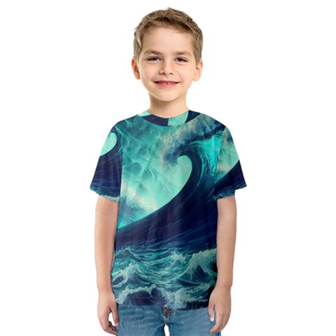 Ai Generated Waves Ocean Sea Tsunami Nautical Fantasy Kids  Sport Mesh Tee by Ravend