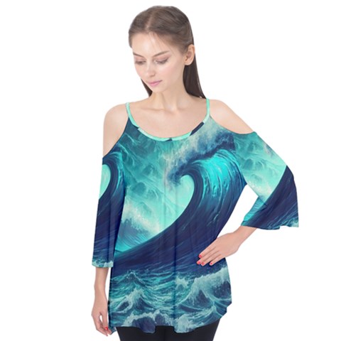 Ai Generated Waves Ocean Sea Tsunami Nautical Fantasy Flutter Tees by Ravend