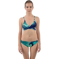 Ai Generated Waves Ocean Sea Tsunami Nautical Fantasy Wrap Around Bikini Set by Ravend