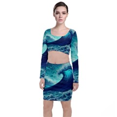 Ai Generated Waves Ocean Sea Tsunami Nautical Fantasy Top And Skirt Sets by Ravend