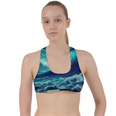 Ai Generated Waves Ocean Sea Tsunami Nautical Fantasy Criss Cross Racerback Sports Bra by Ravend