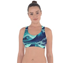 Ai Generated Waves Ocean Sea Tsunami Nautical Fantasy Cross String Back Sports Bra by Ravend