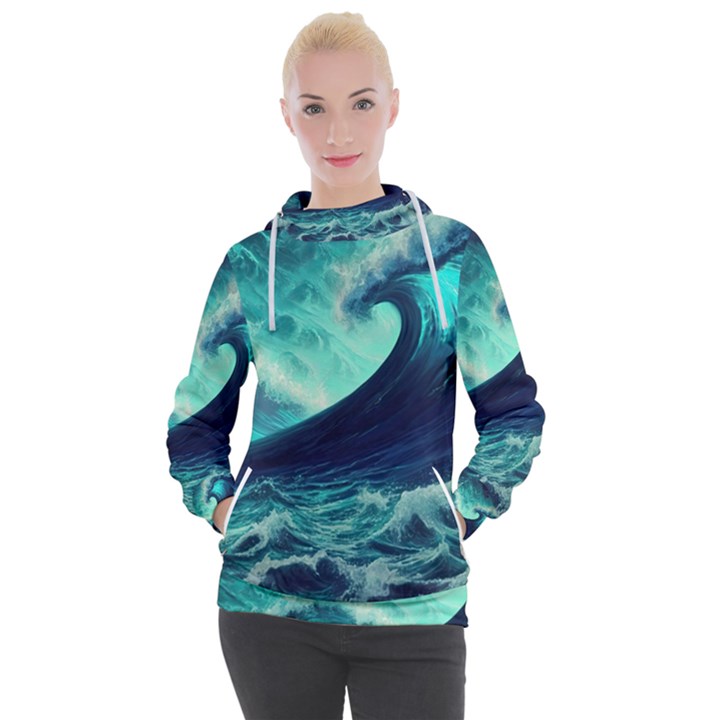 Ai Generated Waves Ocean Sea Tsunami Nautical Fantasy Women s Hooded Pullover