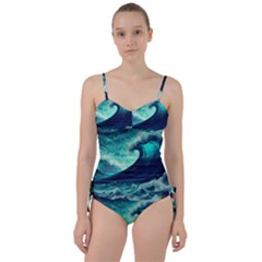 Ai Generated Waves Ocean Sea Tsunami Nautical Fantasy Sweetheart Tankini Set by Ravend