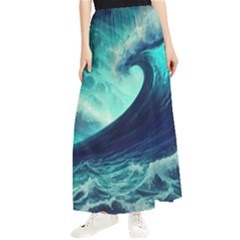 Ai Generated Waves Ocean Sea Tsunami Nautical Fantasy Maxi Chiffon Skirt by Ravend