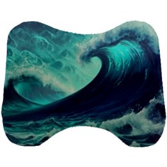 Ai Generated Waves Ocean Sea Tsunami Nautical Fantasy Head Support Cushion by Ravend