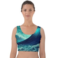 Ai Generated Waves Ocean Sea Tsunami Nautical Fantasy Velvet Crop Top by Ravend