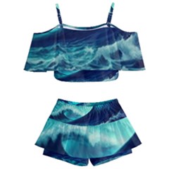 Ai Generated Waves Ocean Sea Tsunami Nautical Fantasy Kids  Off Shoulder Skirt Bikini by Ravend