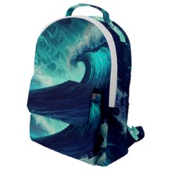 Ai Generated Waves Ocean Sea Tsunami Nautical Fantasy Flap Pocket Backpack (small) by Ravend