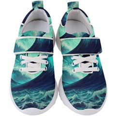 Ai Generated Waves Ocean Sea Tsunami Nautical Fantasy Kids  Velcro Strap Shoes by Ravend