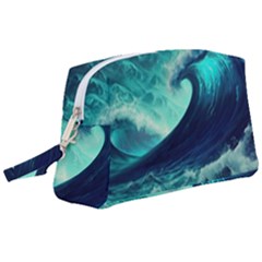 Ai Generated Waves Ocean Sea Tsunami Nautical Fantasy Wristlet Pouch Bag (large) by Ravend