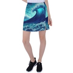 Ai Generated Waves Ocean Sea Tsunami Nautical Fantasy Tennis Skirt by Ravend