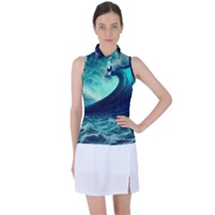 Ai Generated Waves Ocean Sea Tsunami Nautical Fantasy Women s Sleeveless Polo Tee by Ravend