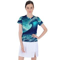 Ai Generated Waves Ocean Sea Tsunami Nautical Fantasy Women s Sports Top by Ravend