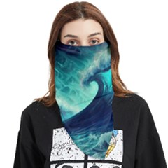 Ai Generated Waves Ocean Sea Tsunami Nautical Fantasy Face Covering Bandana (triangle) by Ravend