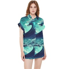 Ai Generated Waves Ocean Sea Tsunami Nautical Fantasy Chiffon Lounge Set by Ravend