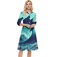 Ai Generated Waves Ocean Sea Tsunami Nautical Fantasy Classy Knee Length Dress by Ravend