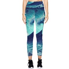 Ai Generated Waves Ocean Sea Tsunami Nautical Fantasy Pocket Leggings  by Ravend