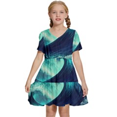 Ai Generated Waves Ocean Sea Tsunami Nautical Fantasy Kids  Short Sleeve Tiered Mini Dress