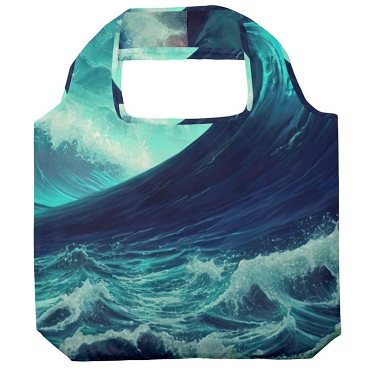 Ai Generated Waves Ocean Sea Tsunami Nautical Fantasy Foldable Grocery Recycle Bag