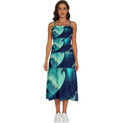 Ai Generated Waves Ocean Sea Tsunami Nautical Fantasy Sleeveless Shoulder Straps Boho Dress by Ravend