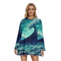 Ai Generated Waves Ocean Sea Tsunami Nautical Fantasy Round Neck Long Sleeve Bohemian Style Chiffon Mini Dress View1