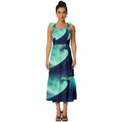 Ai Generated Waves Ocean Sea Tsunami Nautical Fantasy Tie-strap Tiered Midi Chiffon Dress by Ravend