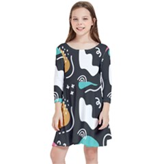 Art Pattern Design Background Print Kids  Quarter Sleeve Skater Dress by Ravend