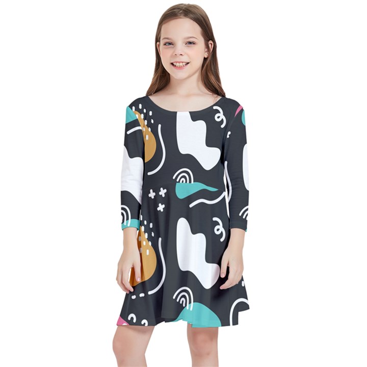 Art Pattern Design Background Print Kids  Quarter Sleeve Skater Dress