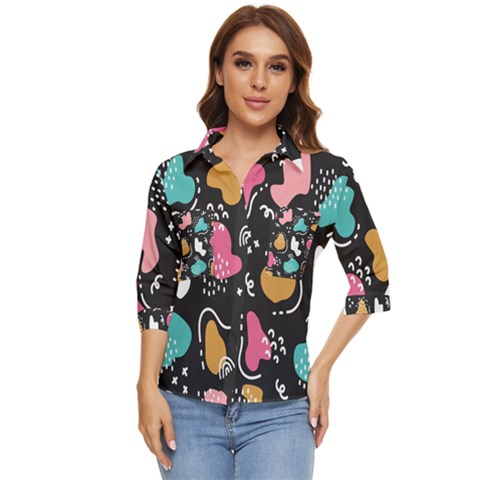 Art Pattern Design Background Print Women s Quarter Sleeve Pocket Shirt by Ravend