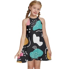 Art Pattern Design Background Print Kids  Halter Collar Waist Tie Chiffon Dress by Ravend