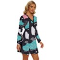 Art Pattern Design Background Print Long Sleeve Deep V Mini Dress  View3