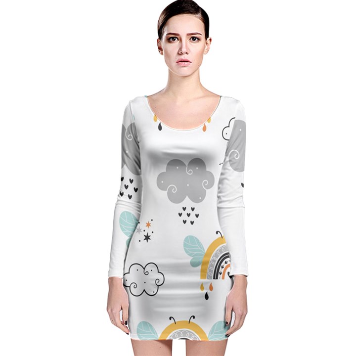 Art Pattern Design Wallpaper Background Print Long Sleeve Bodycon Dress