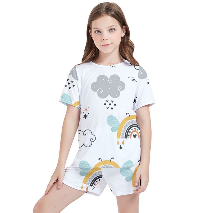 Art Pattern Design Wallpaper Background Print Kids  Tee And Sports Shorts Set