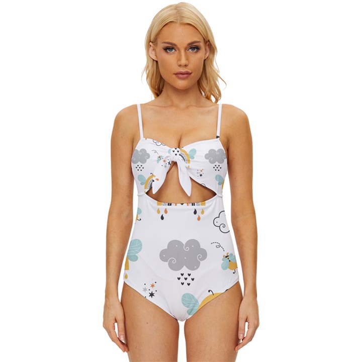 Art Pattern Design Wallpaper Background Print Knot Front One-Piece Swimsuit