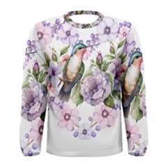 Hummingbird In Floral Heart Men s Long Sleeve Tee