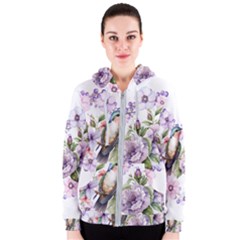 Hummingbird In Floral Heart Women s Zipper Hoodie by augustinet