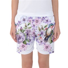 Hummingbird In Floral Heart Women s Basketball Shorts by augustinet