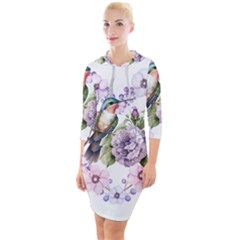 Hummingbird In Floral Heart Quarter Sleeve Hood Bodycon Dress by augustinet