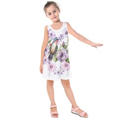 Hummingbird In Floral Heart Kids  Sleeveless Dress by augustinet