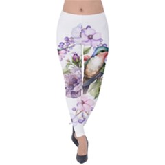 Hummingbird In Floral Heart Velvet Leggings by augustinet