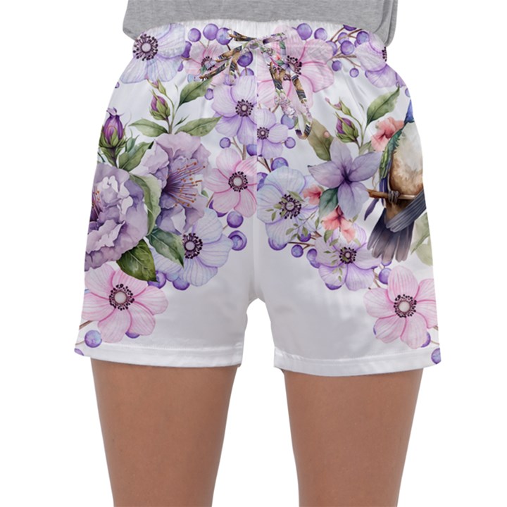 Hummingbird in floral heart Sleepwear Shorts