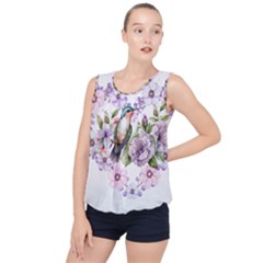 Hummingbird In Floral Heart Bubble Hem Chiffon Tank Top by augustinet