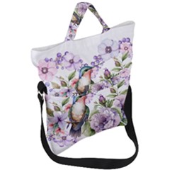 Hummingbird In Floral Heart Fold Over Handle Tote Bag by augustinet